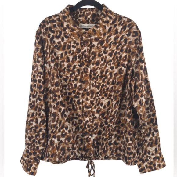 NWOT REBECCA MINKOFF Shirt Blouse Leopard Print Satin Button Up Size 1X